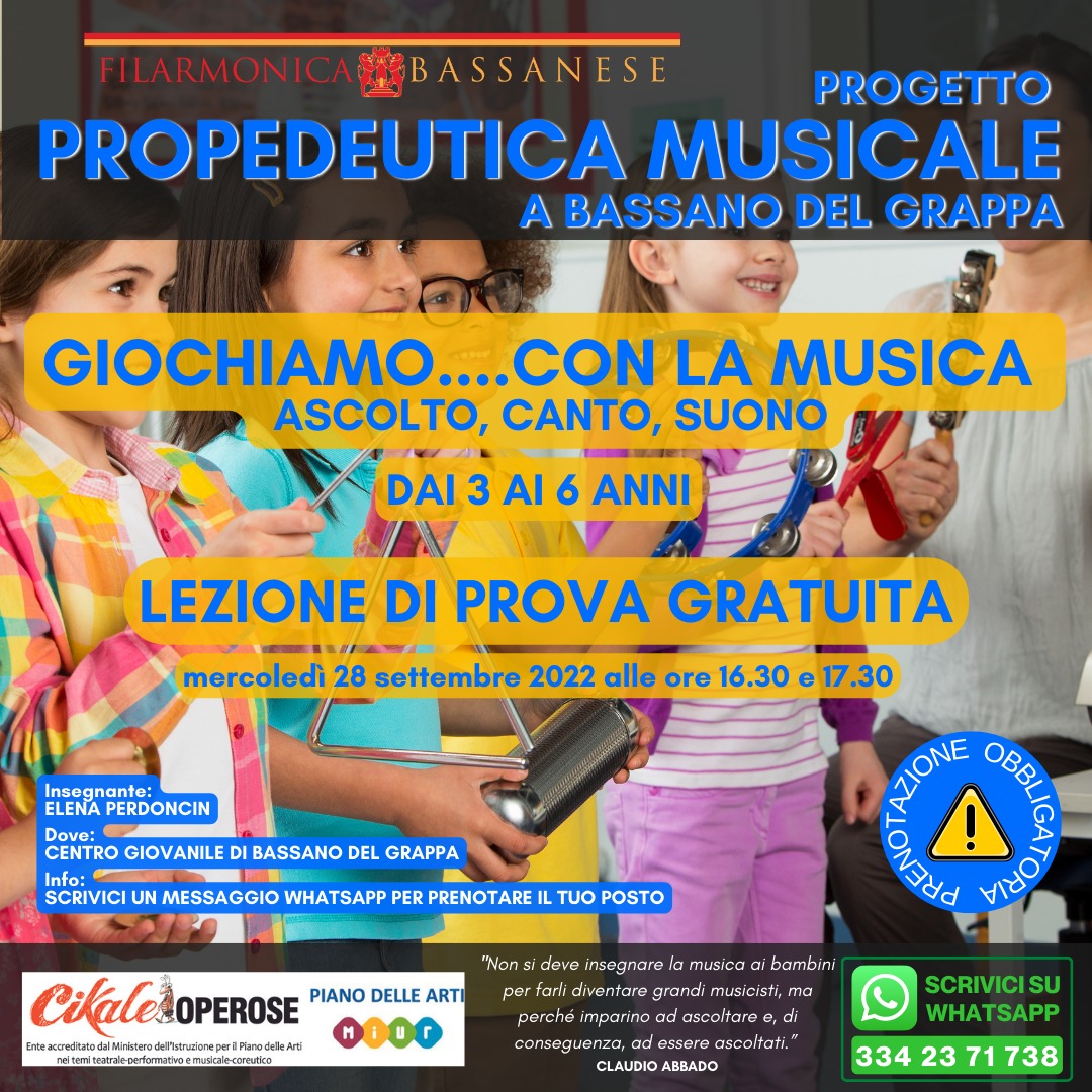Propedeutica musicale – Lezione di prova gratuita 28 settembre a Bassano del Grappa (VI)